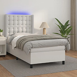 vidaXL Sommier à lattes de lit matelas LED Blanc 100x200 cm Similicuir