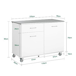 Avis SoBuy FKW117-W Desserte de Cuisine Design sur Roulettes avec Plan de Travail Blanc