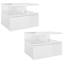 vidaXL Tables de chevet flottantes 2pcs Blanc brillant Bois ingénierie