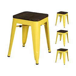 Mes Lot de 4 tabourets 39x39x46 cm en bois et métal jaune - GALTON