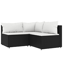 vidaXL Salon de jardin 3 pcs avec coussins Noir Résine tressée