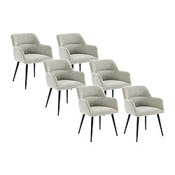 Vente-Unique Lot de 6 chaises avec accoudoirs en tissu tweed et métal noir - Crème - HEKA