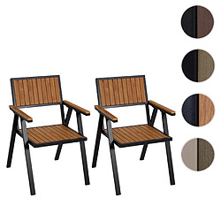 Mendler Lot de 2 chaises de jardin HWC-J95, chaise de balcon aluminium aspect bois ~ structure noire, teak 