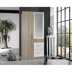 Avis Inside 75 Armoire LAVAL décor chêne et blanc 1 porte miroir 1 porte 3 tiroirs