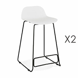 Mes Lot de 2 tabourets de bar H66 blanc et pieds noirs - FLODEN