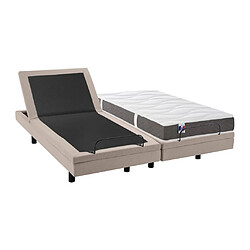 Avis Vente-Unique Lit électrique de relaxation déco + matelas 100% latex 3 zones - 2 x 90 x 200 cm - Tissu - Beige - PANISOLA de DREAMEA