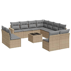 vidaXL Salon de jardin avec coussins 12 pcs beige résine tressée