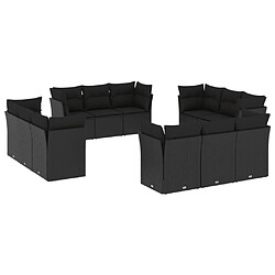 vidaXL Salon de jardin 12 pcs avec coussins noir résine tressée