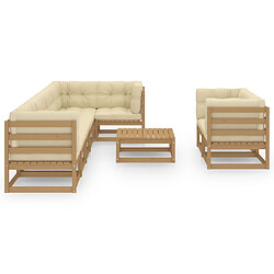 Avis Maison Chic Ensemble Tables et chaises d'extérieur 9 pcs avec coussins,Salon de jardin Bois de pin massif -GKD556806