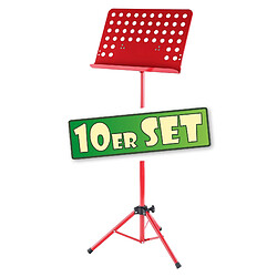 Lot de 10 Classic Cantabile Pupitre d'Orchestre Lourd en Rouge Tôle Perforée