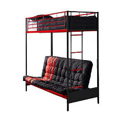 Vente-Unique Lit mezzanine 90 x 190 cm - Avec banquette convertible - Métal - Noir et rouge + Futon - MODULO V