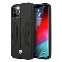 etui bmw bmhcp12mrscsk iphone 12/12 pro 6,1" noir coque dur cuir perforate sides 