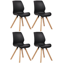 Decoshop26 Lot de 4 chaises de salle à manger design scandinave en plastique et PVC noir et pieds en bois clair 10_0001854 