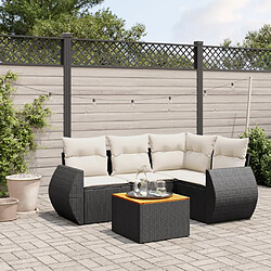 vidaXL Salon de jardin 5 pcs avec coussins noir résine tressée 