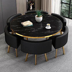 Meubler Design Table À Manger Ronde Effet Marbre Noir Et Chaises Encastrable Popup Xl - Marbre Noir Chaises Noir