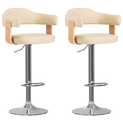 vidaXL Tabourets de bar lot de 2 crème bois courbé et similicuir 