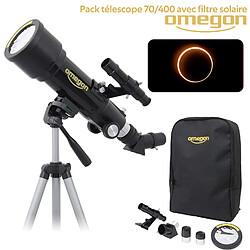 Omega Télescope Omegon AC 70/400 AZ + Sac à dos + trépied + Filtre solaire + Occulaires K10 mm K20 mm, 1,25" + chercheur 5x24 