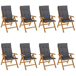 Maison Chic Lot de 8 Chaises de jardin inclinables,Fauteuil d'extérieur et coussins teck solide -MN77746