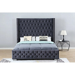 Avis Meubler Design Lit Design Grande Tête De Lit Lia - Velours Gris - 140x190