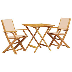 vidaXL Ensemble de bistro 3 pcs beige tissu et bois massif