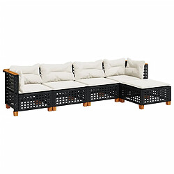 vidaXL Salon de jardin 5 pcs avec coussins noir résine tressée