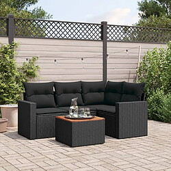 vidaXL Salon de jardin 5 pcs avec coussins noir résine tressée 