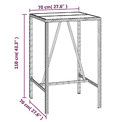 vidaXL Table de bar et dessus en verre noir 70x70x110 cm poly rotin pas cher