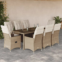 vidaXL Ensemble à manger de jardin et coussins 9 pcs beige Poly rotin