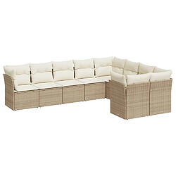 vidaXL Salon de jardin avec coussins 9 pcs beige résine tressée