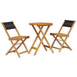 vidaXL Ensemble de bistro 3 pcs noir polypropylène et bois massif