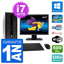 PC Tour HP 800 G1 Ecran 22" Intel i7-4770 RAM 32Go Disque 500Go Windows 10 Wifi - Occasion