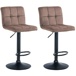 Decoshop26 Lot de 2 tabourets de bar en velours marron avec coutures décoratives pied en trompette métal noir 10_0004394 