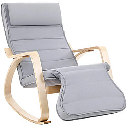 Helloshop26 Fauteuil à bascule rocking chair avec repose-pied réglable en 5 niveaux charge max 150 kg gris 12_0000594