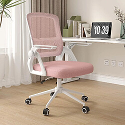 Chaise de bureau ergonomique avec accoudoirs rabattables à 90° et support lombaire - Chaise d'ordinateur Rattantree réglable en hauteur - Chaise de bureau pivotante réglable à bascule 90-105° - Rose