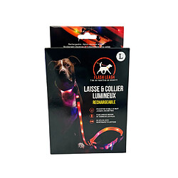 Laisse et Collier lumineux pour chien - VENTEO - LED Rechargeable USB - Longue autonomie - Résistant à l'eau - 3 modes d'éclairage - Réglable pour Petits/Moyens/Gros Chiens - Orange 