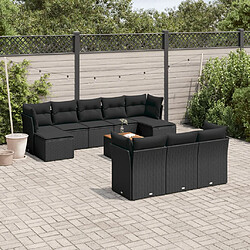 vidaXL Salon de jardin 11 pcs avec coussins noir résine tressée 