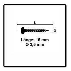 Fischer Vis pour panneaux de particules Power-Fast II FPF II 3,5x15 mm - 200 pièces (670098) Tête cylindrique + Filetage Torx complet, zinguée, passivée bleue