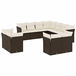 vidaXL Salon de jardin et coussins 11 pcs marron résine tressée