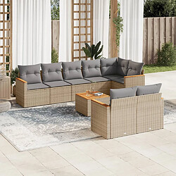 vidaXL Salon de jardin avec coussins 9pcs mélange beige résine tressée 