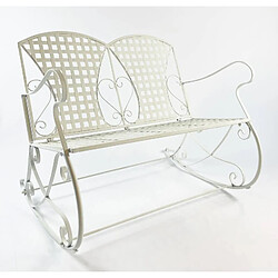 L'Héritier Du Temps Rocking Chair Double Louisiane Blanc Fauteuil 2 Places Banc à Bascule Intérieur Extérieur en Métal Patiné 80x89x104,5cm