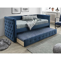 Avis Vente-Unique Lit banquette gigogne capitonné LOUISE - 2x90x190cm - tissu bleu