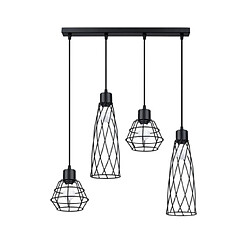 Luminaire Center Suspension Suba Acier Noir Matériau : AcierColoris : NoirNombre d'ampoules : 4Type d'ampoule : E27Puissance max par ampoule (W) : 15Ampoules incluses : NonIP : 20Hauteur en Cm : 120Largeur en Cm