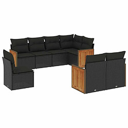 vidaXL Salon de jardin 8 pcs avec coussins noir résine tressée