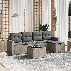 Maison Chic Ensemble Tables et chaises d'extérieur 6pcs avec coussins,Salon de jardin gris résine tressée -GKD818583