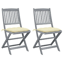 vidaXL Chaises pliables d'extérieur lot de 2 et coussins Bois d'acacia