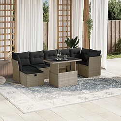 vidaXL Salon de jardin 8 pcs avec coussins gris clair résine tressée