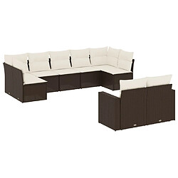 vidaXL Salon de jardin avec coussins 9 pcs marron résine tressée