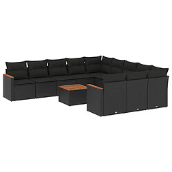 vidaXL Salon de jardin 12 pcs avec coussins noir résine tressée