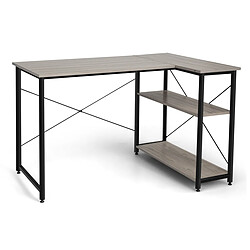 Helloshop26 Bureau d'angle en forme l réversible poste de travail avec étagères de rangement assemblage facile peu encombrant pour maison bureaux 120 x 88 x 74,5 cm gris 20_0007978