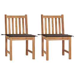 vidaXL Chaises de jardin lot de 2 avec coussins Bois de teck massif